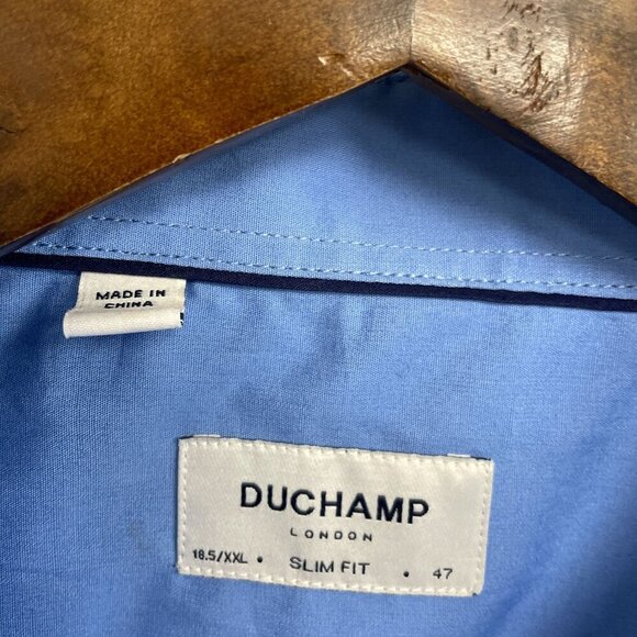 NEW Duchamp London Men's 18.5" XXL Blue Long Sleeve Dress Shirt Slim Fit Stretch - Picture 2 of 11
